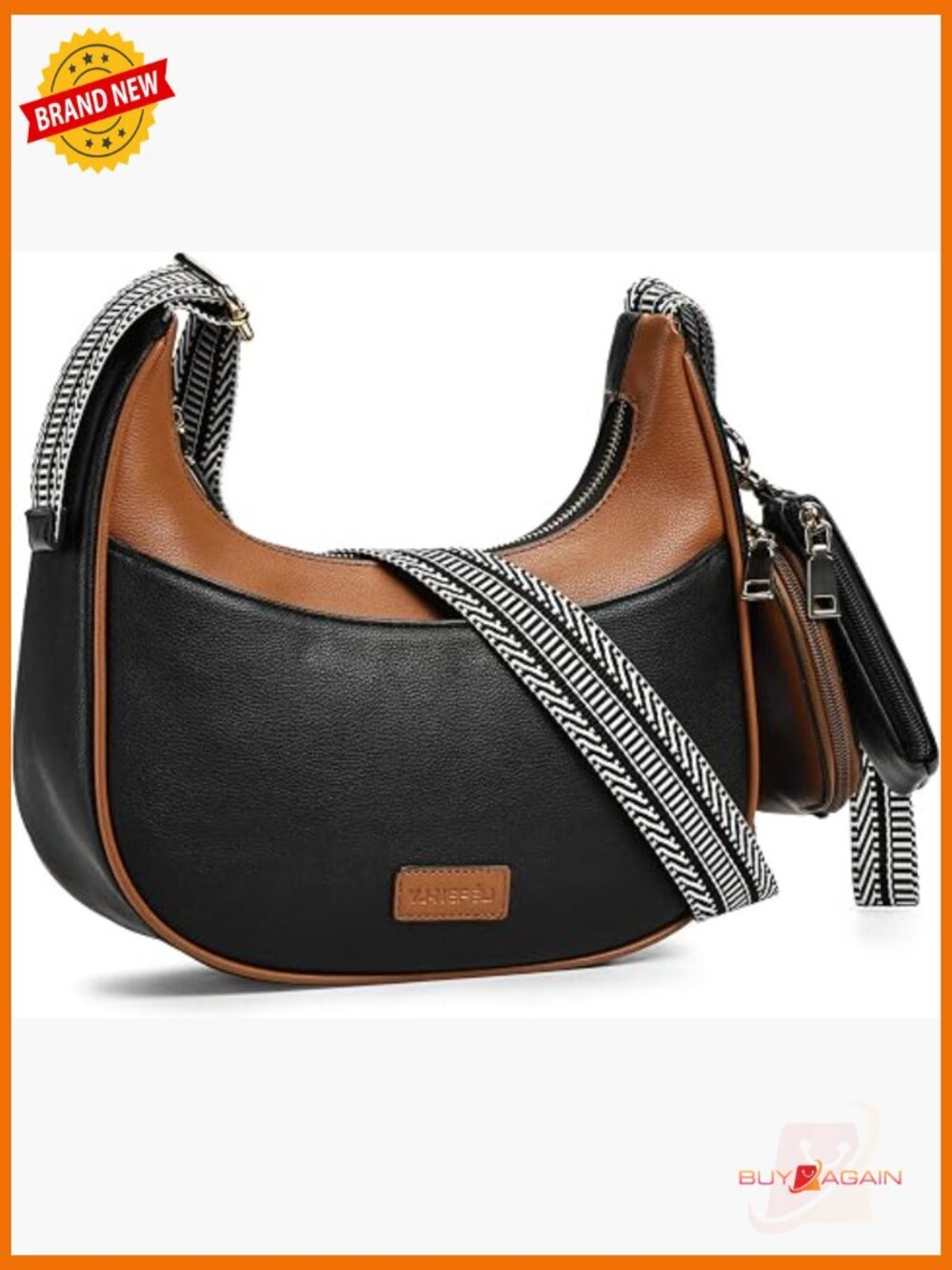 Vegan Leather Crescent Crossbody Bag with Detachable Dual-Pouch Wallet